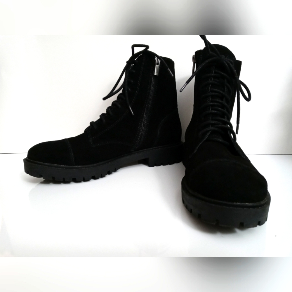 ❌SOLD❌Lucky Brand Ictus Lace Up Side Zip Black Suede Combat Boots - Size 9M / 40